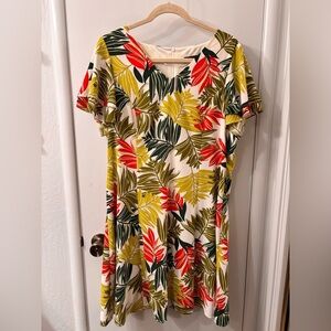 Vibrant Tropical Fit and Flare V-neck Dress